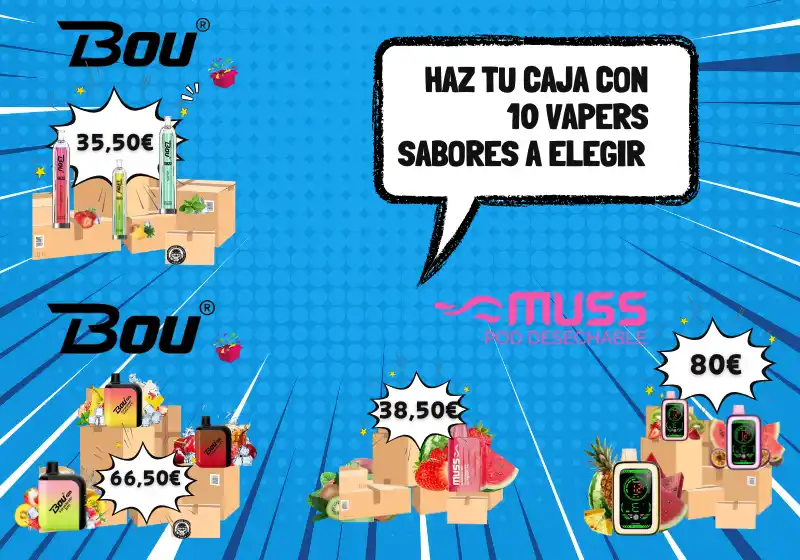 Caja de vapers desechables sabores a elegir. Pack de vapers desechables al por mayor