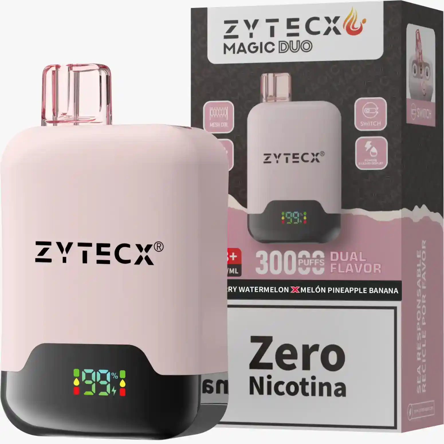 Vaper Desechable Doble Sabor Zytecx Magic Duo 30000 Puffs Raspberry Watermelon x Melón Pineapple Banana