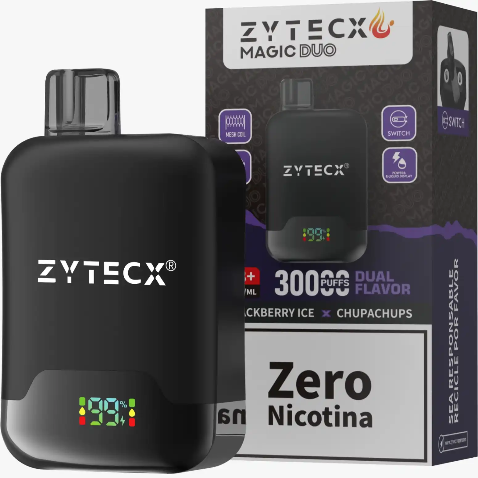 Vaper desechable 30000 Puffs. Vaper desechable Zytecx Magic duo 30000 Puffs Blackberry ice x chupachups