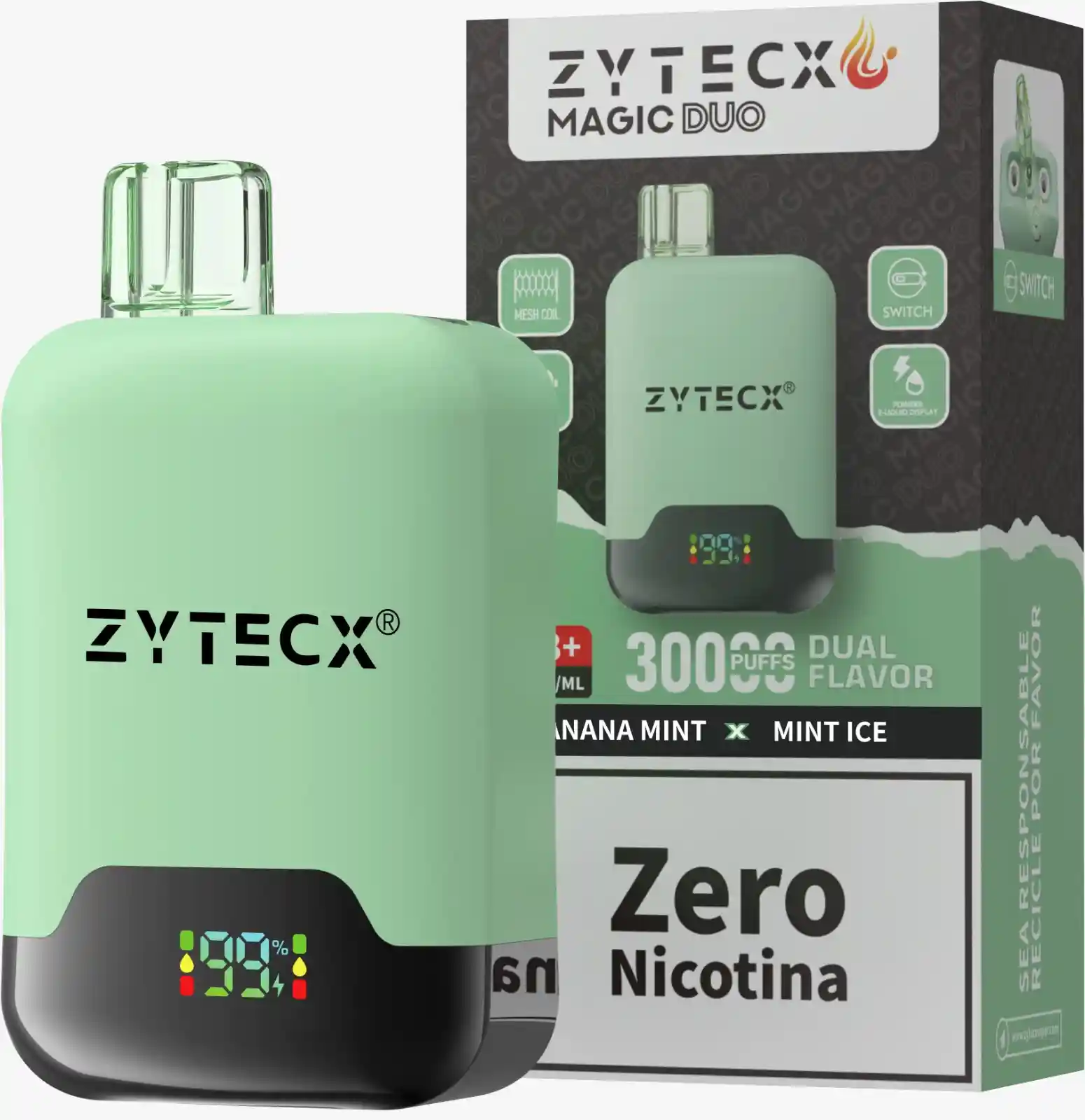 Zytecx Vaper Doble Sabor 30000 Puffs Banana Mint x Mint Ice. Vaper doble sabor 30000 puffs