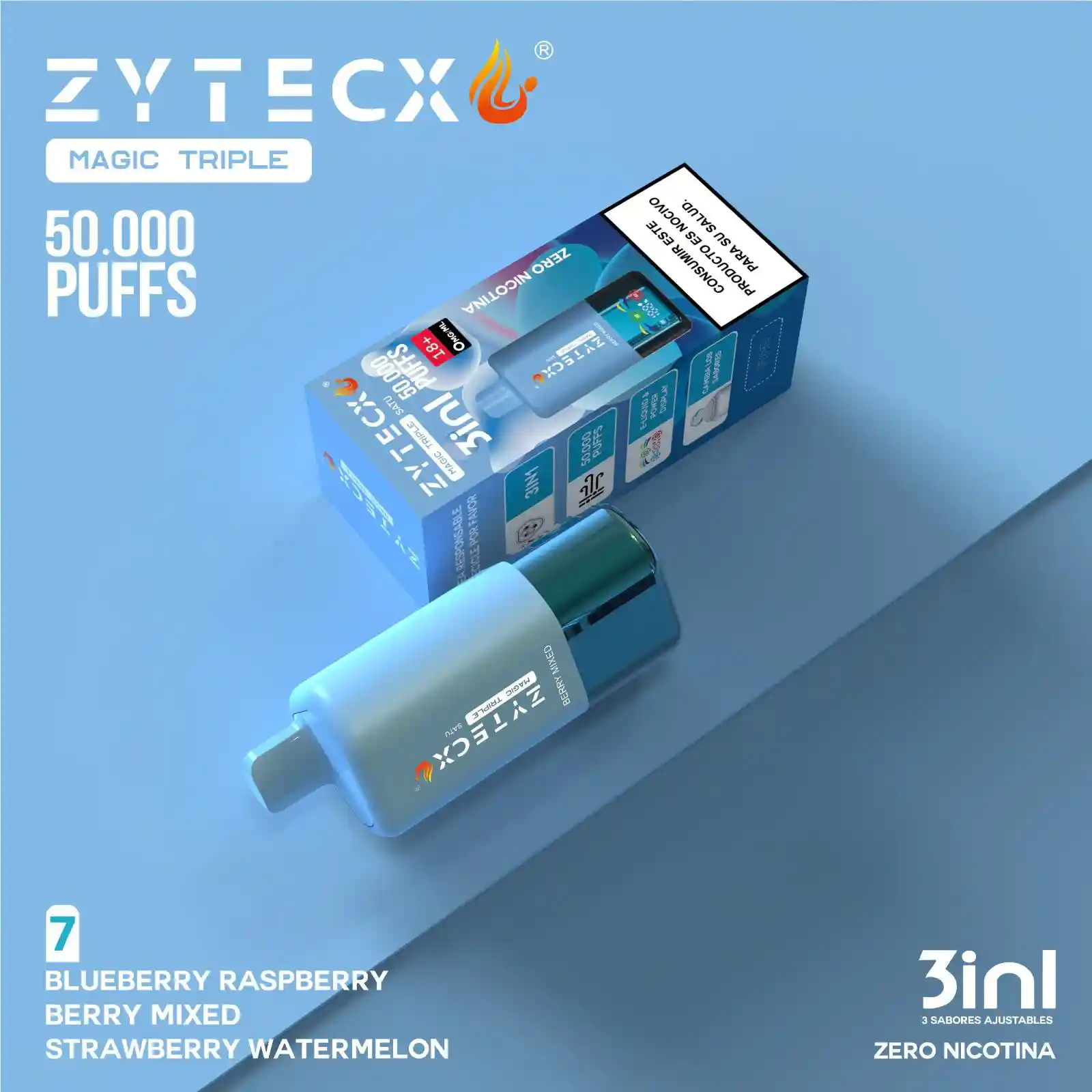 Zytecx Vaper Triple Sabor 50000 Puffs Blueberry Raspberry x Berry Mixed x Strawberry Watermelon. vaper desechable 50000 puffs