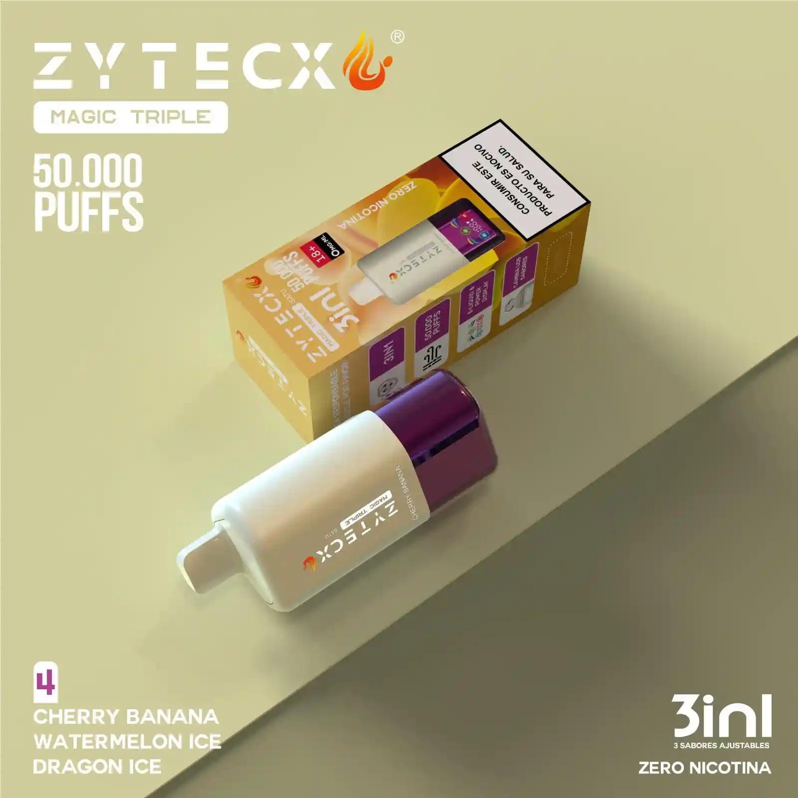 nuevo Zytecx Vaper Triple Sabor 50000 Puffs Cherry Banana x Watermelon Ice x Dragon Ice
