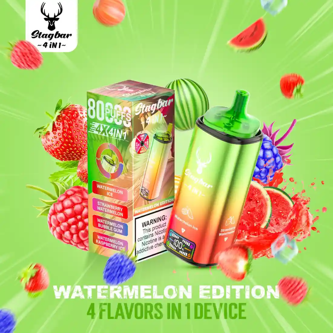 STAG BAR Vaper 4 Sabores en 1 STAGBAR Watermelon Edition 80000 Puffs