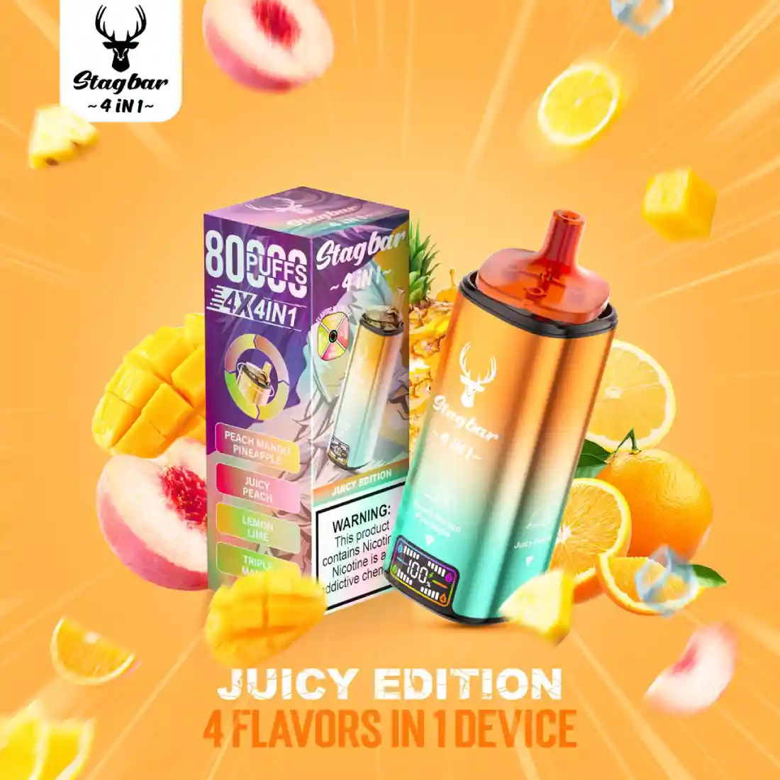 Vaper STAG BAR Juicy Edition 80000 Puffs 4 Sabores en 1 Dispositivo 0mg – Experiencia premium de sabor y duración