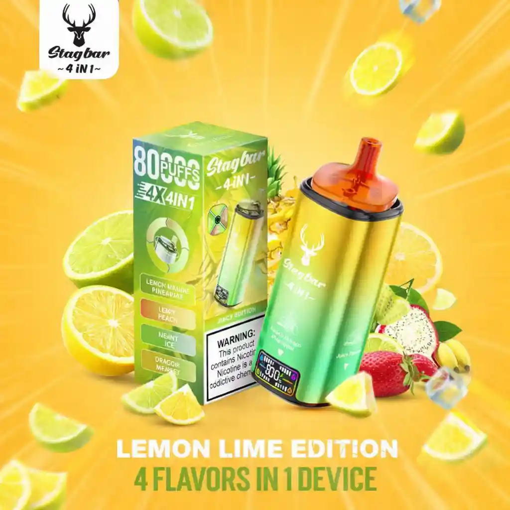 STAG BAR Vaper 4 Sabores en 1 Dispositivo 80000 Puffs Lemon Lime Edition (1)