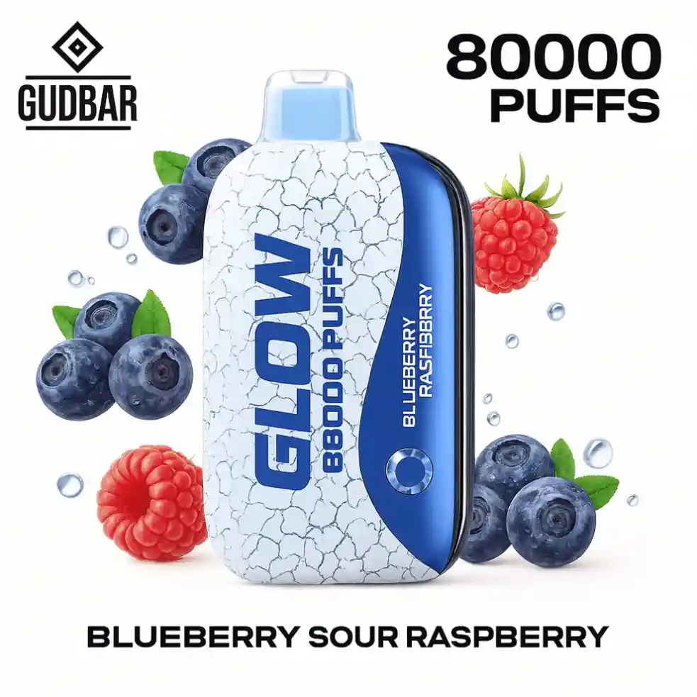 Gudbar Glow 80000 Puffs Blueberry Raspberry 0mg – Vaper Desechable con Modo Sin Humo