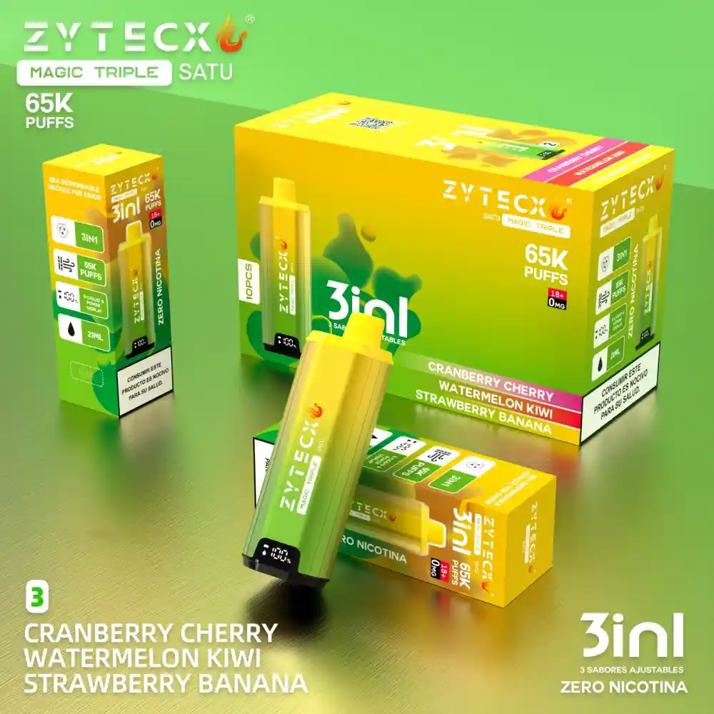 vaper desechables 3 sabores en 1 dispositivo Vaper Desechable Zytecx Magic Triple 65000 Puffs 0mg cranberry cherry, watermelon kiwi, strawberry banana
