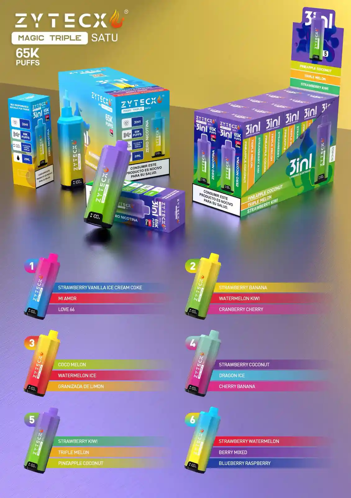 catalogo zytecx magic triple 65000 Puffs , vaper desechable triple sabor en un dispositivo