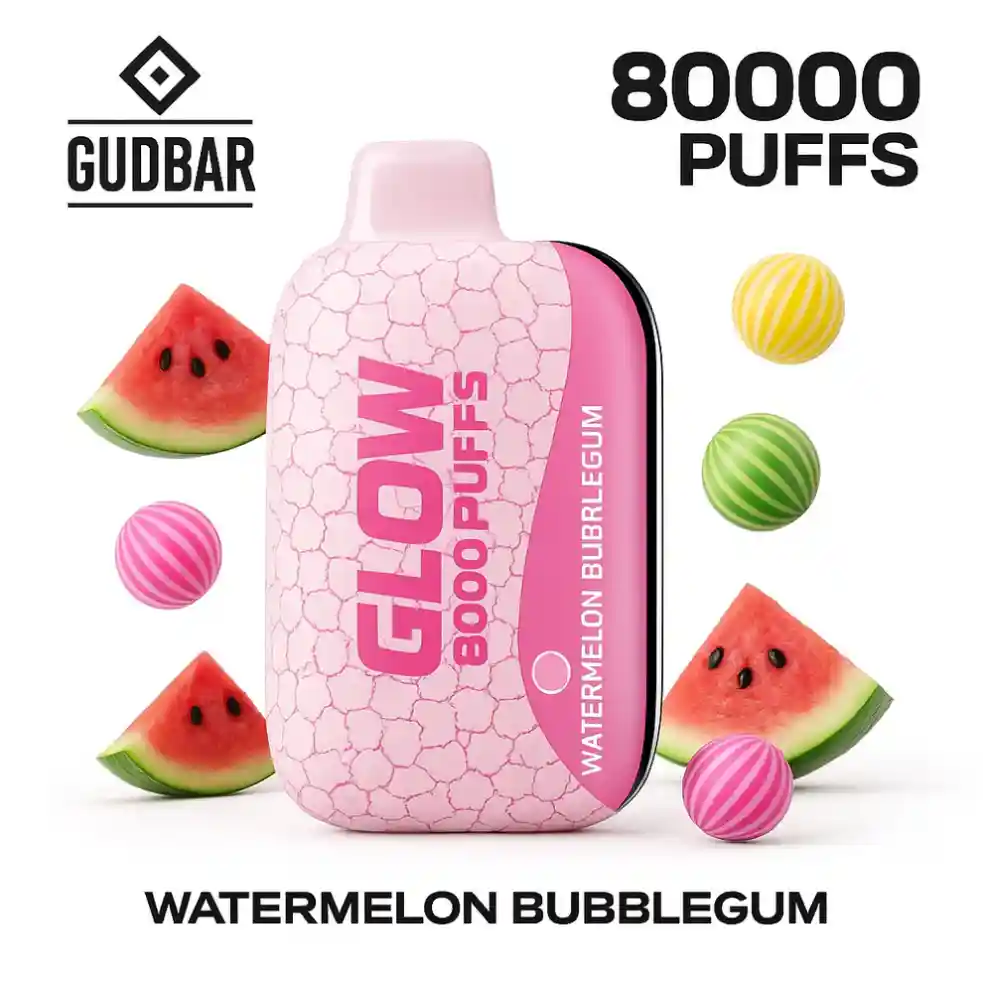 compra el nuevo Gudbar Glow 80000 Puffs Watermelon Bubblegum 0mg – Vape Desechable con Modo Sin Humo