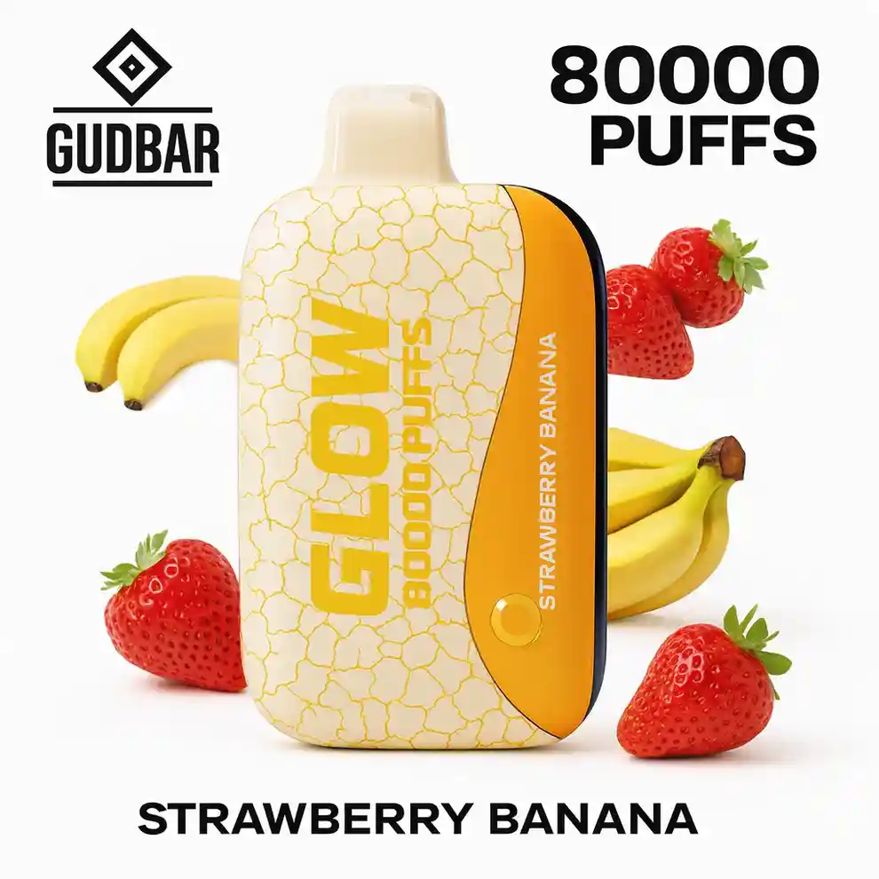 compra el Gudbar Glow 80000 Puffs Strawberry Banana 0mg – Vaper Desechable con Modo Sin Humo