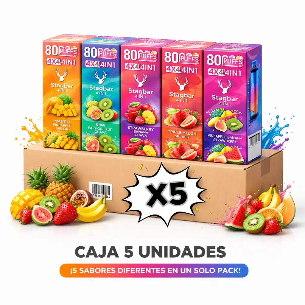 Caja stag bar 80000 puffs 4 sabores en un dispositivo