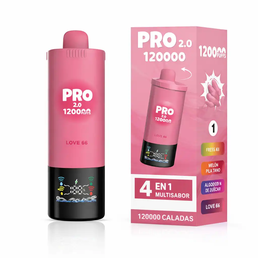 Pro 2.0 120000 Puffs Vaper 4 Sabores en 1 Dispositivo Love 66. Vaper 4 sabores en 1 dispositivo 120000 puffs