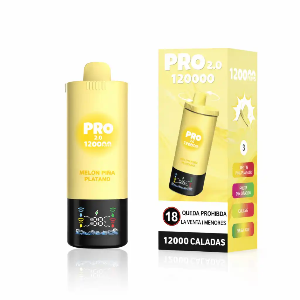 Vaper desechable 120000 Puffs . Pro 2.0 120000 Puffs Vaper 4 Sabores en 1 Dispositivo melon piña plátano