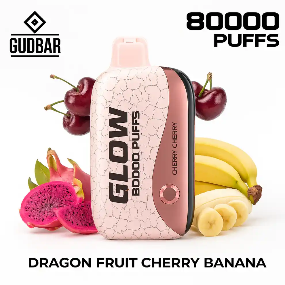 Gudbar Glow 80000 Puffs Dragon Fruit Cherry Banana 0mg – Vaper Desechable con Modo Sin Humo