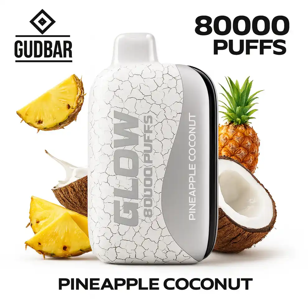 Gudbar Glow 80000 Puffs Pineapple Coconut 0mg – Vaper Desechable con Modo Sin Humo