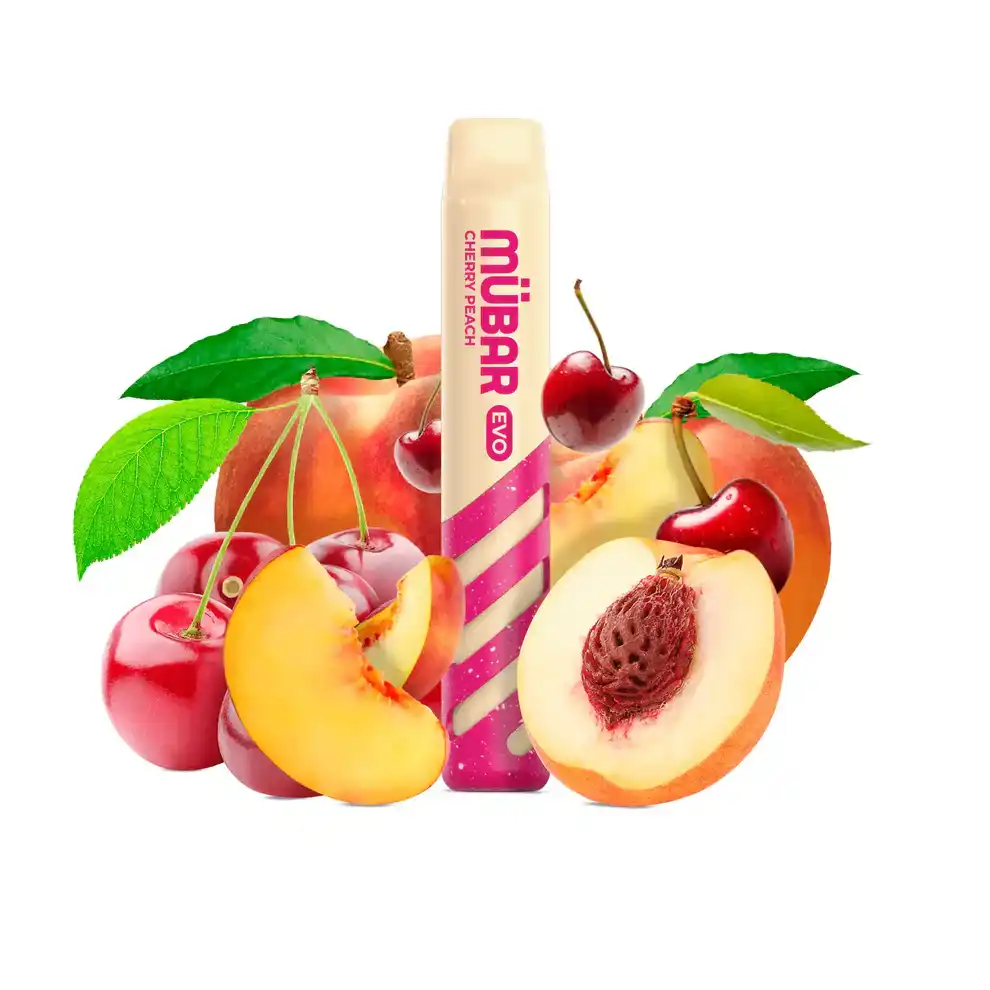 Vaper Desechable Mübar Evo 800 puffs Puffs Cherry Peach con nicotina