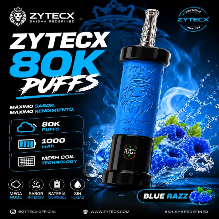 Vaper desechable Zytecx Mega Nube Shisha 80000 Puffs Blue Razz (1)