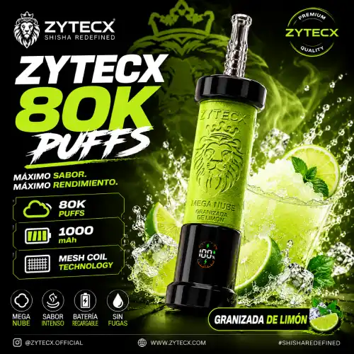 vaper desechable Zytecx Mega Nube Shisha 80000 Puffs Granizada De Limon