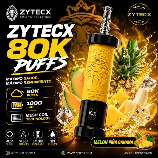 vaper desechable Zytecx Mega Nube Shisha 80000 Puffs Melon piña banana