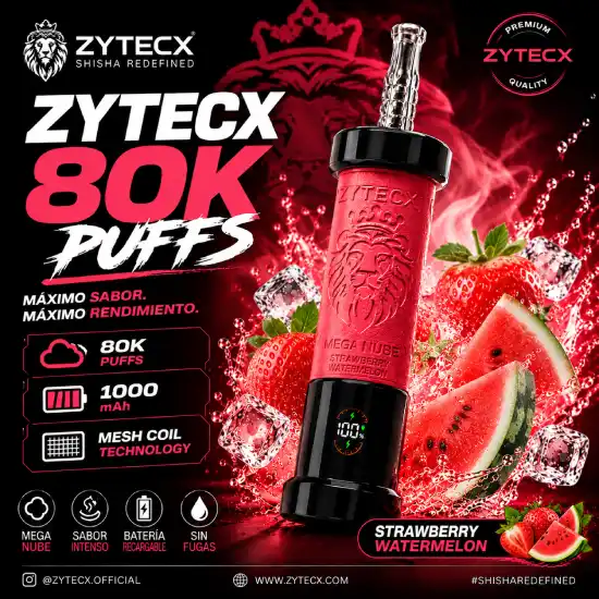 vaper desechable Zytecx Mega Nube Shisha 80000 Puffs Strawberry Watermelon
